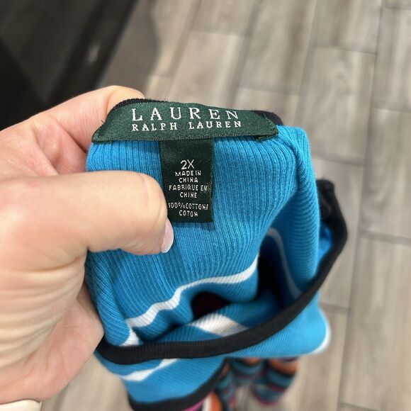 Lauren Ralph Lauren Womens Top 2X Color Block Snap Shoulder Long Sleeve Colorful - Picture 4 of 9